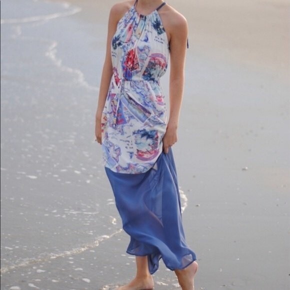 Peter Som for desigNation Postcard Maxi Dress Sleeveless Halter Neck Cover Up - Picture 1 of 16